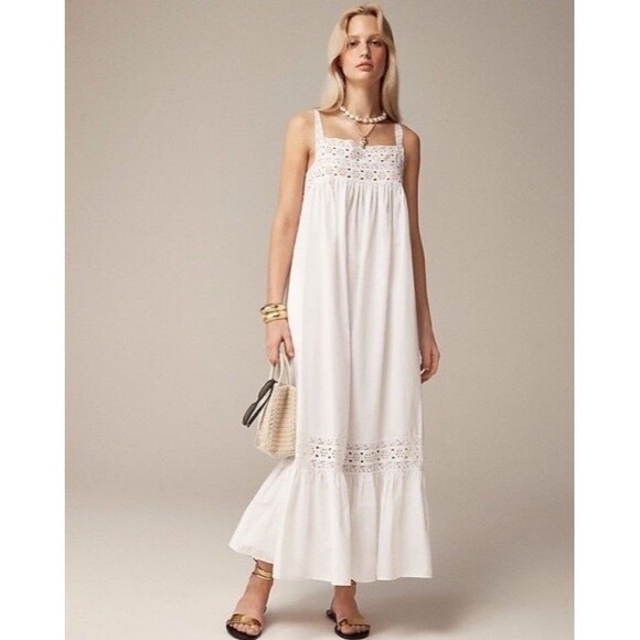 J Crew White Cotton Poplin Athena Boho Maxi Dress Size Small - Picture 1 of 14